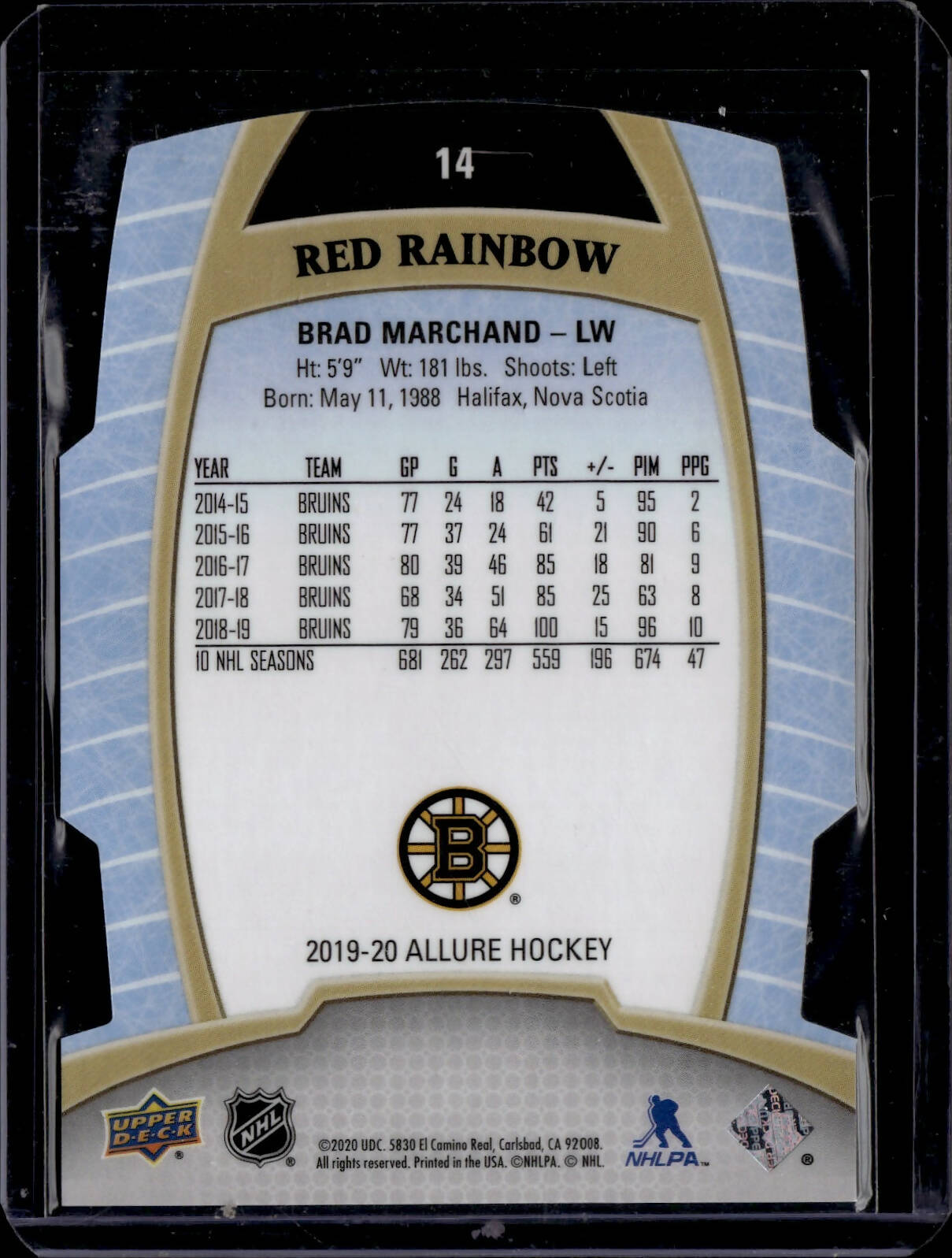 2019-20 Upper Deck Allure Hockey - Red Rainbow #14 Brad Marchand - Boston Bruins