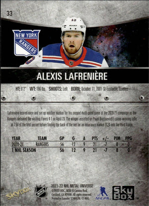 2021-22 Upper Deck Skybox Metal Universe Hockey Base #33 Alexis Lafreniere - New York Rangers