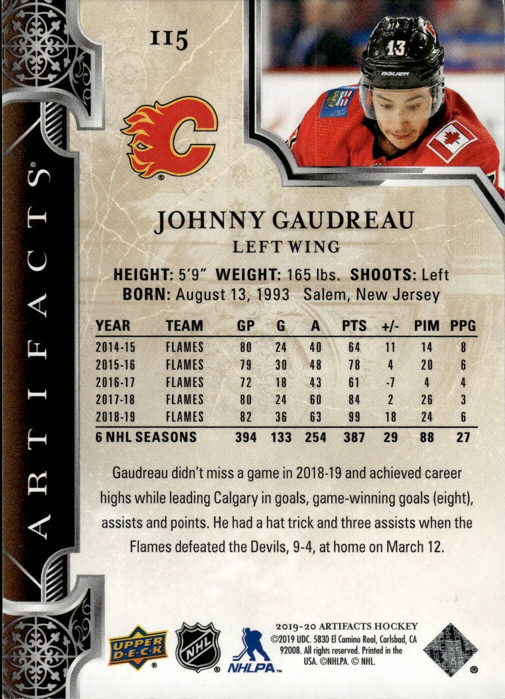 2019-20 Upper Deck Artifacts Hockey - Base /699 #115 Johnny Gaudreau - Calgary Flames