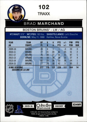 2015-16 O-Pee-Chee Platinum Hockey Traxx #102 Brad Marchand - Boston Bruins