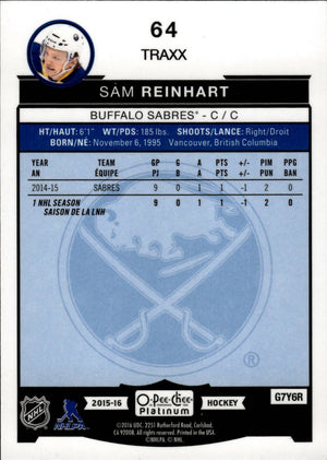 2015-16 O-Pee-Chee Platinum Hockey Traxx #64 Sam Reinhart - Buffalo Sabres