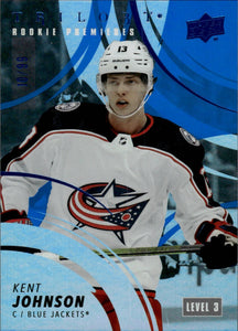 2022-23 Upper Deck Trilogy Hockey - Base - Rookie Premiers Level 3 - Blue /99 #195 Kent Johnson - Columbus Blue Jackets