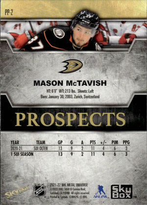 2021-22 Upper Deck Skybox Metal Universe Hockey Premium Prospects #PP-2 Mason McTavish - Anaheim Ducks