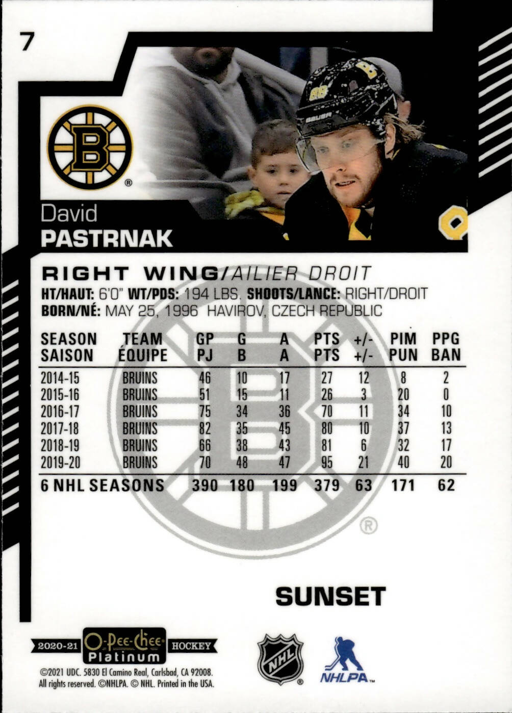 2020-21 Upper Deck O-Pee-Chee Platinum Hockey - Base - Sunset #7 David Pastrnak - Boston Bruins