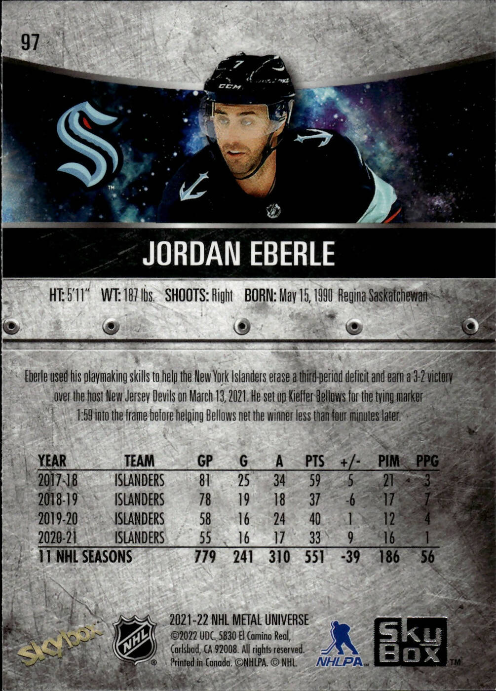 2021-22 Upper Deck Skybox Metal Universe Hockey Base #97 Jordan Eberle - Seattle Kraken