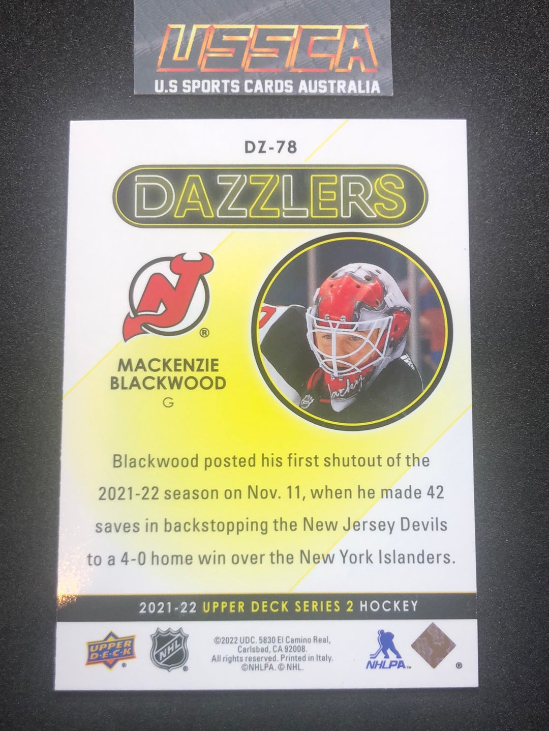 2021-22 Upper Deck Series Two #DZ-78 - Dazzlers Red - Mackenzie Blackwood - New Jersey Devils