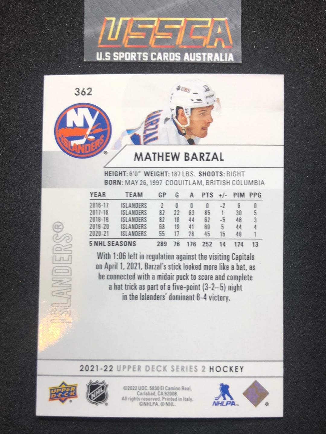 2021-22 Upper Deck Series Two #362 - Mathew Barzal - New York Islanders