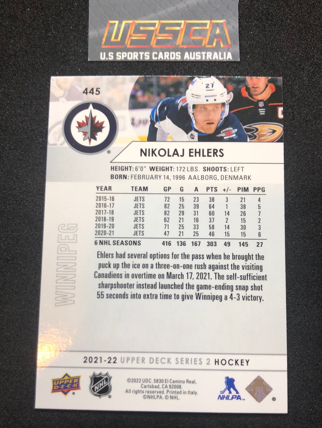 2021-22 Upper Deck Series Two #445 - Nikolaj Ehlers - Winnipeg Jets