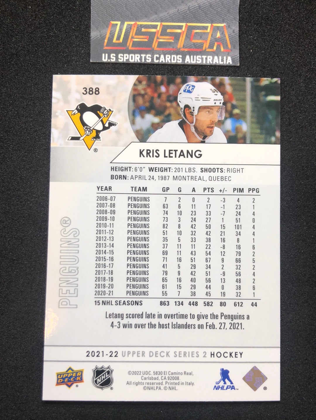 2021-22 Upper Deck Series Two #388 - Kris Letang - Pittsburgh Penguins