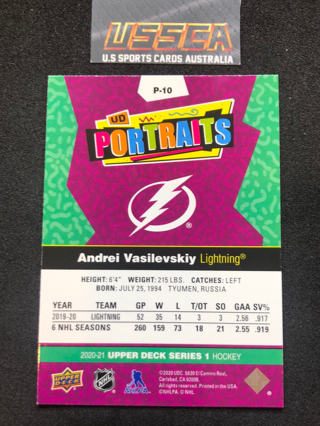 2020-21 Upper Deck Series 1 - UD Portraits #P-10 Andrei Vasilevskiy - Tampa Bay Lightning