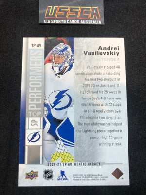 2020-21 Upper Deck SP Authentic Hockey - Top Performers #TP-AV - Andrei Vasilevskiy - Tampa Bay Lightning