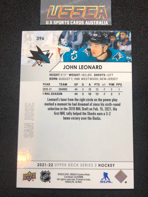 2021-22 Upper Deck Series Two #396 - John Leonard - San Jose Sharks