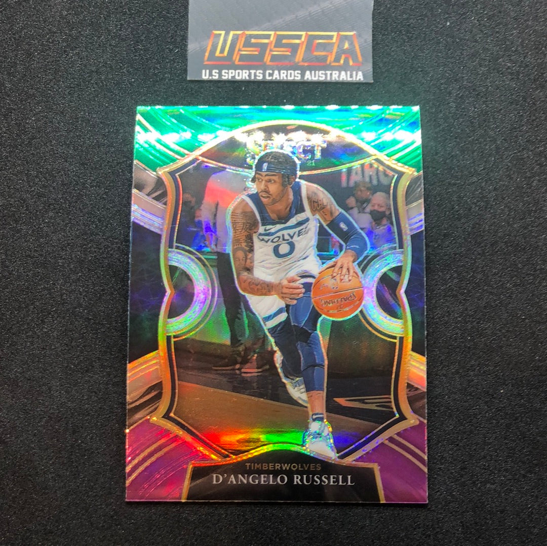 2020-21 Panini Select Basketball Concourse Green White Purple Prizm #18 D’Angelo Russell - Minnesota Timberwolves