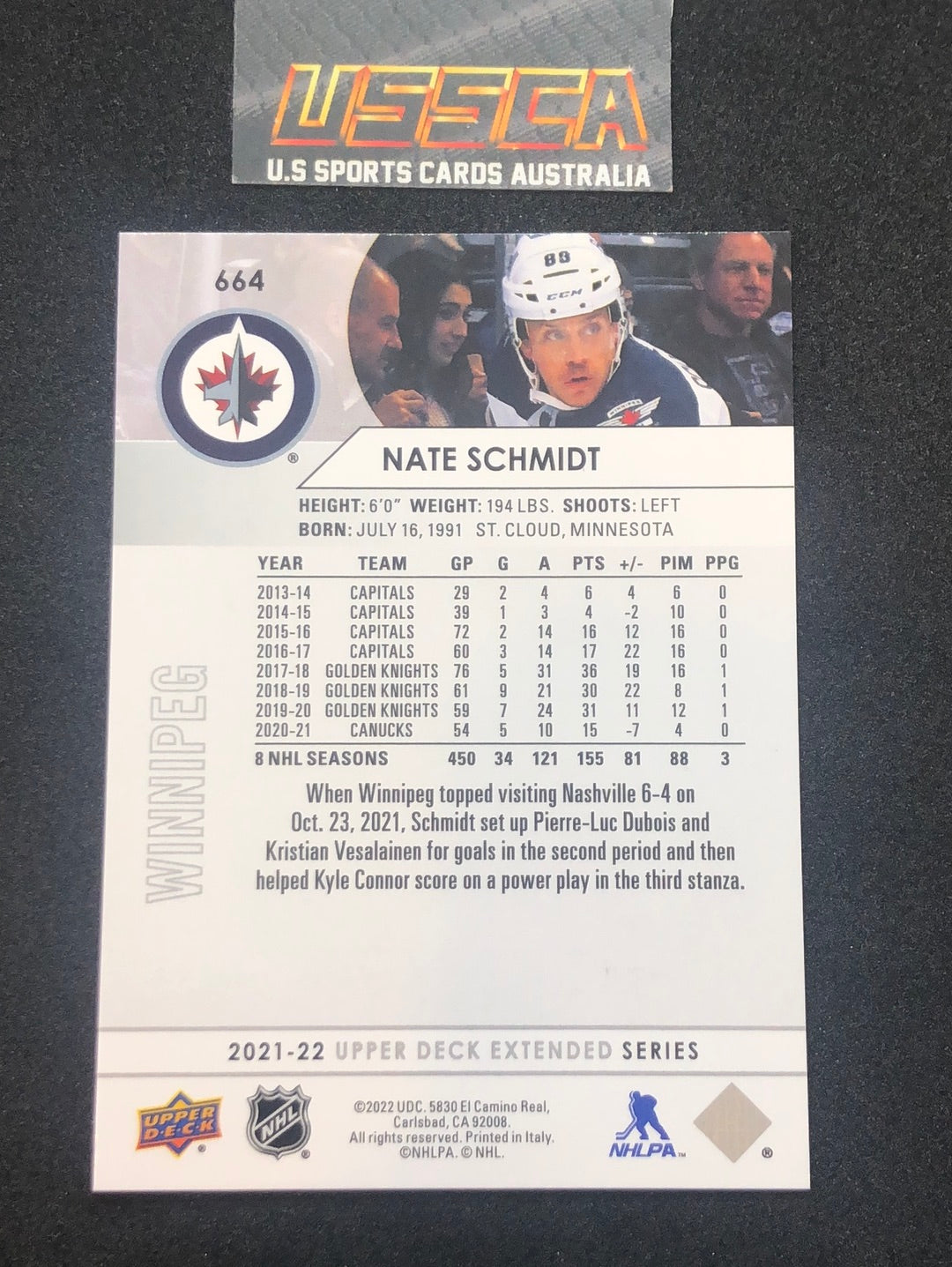 2021-22 Upper Deck Extended Series #664 - Nate Schmidt - Winnipeg Jets