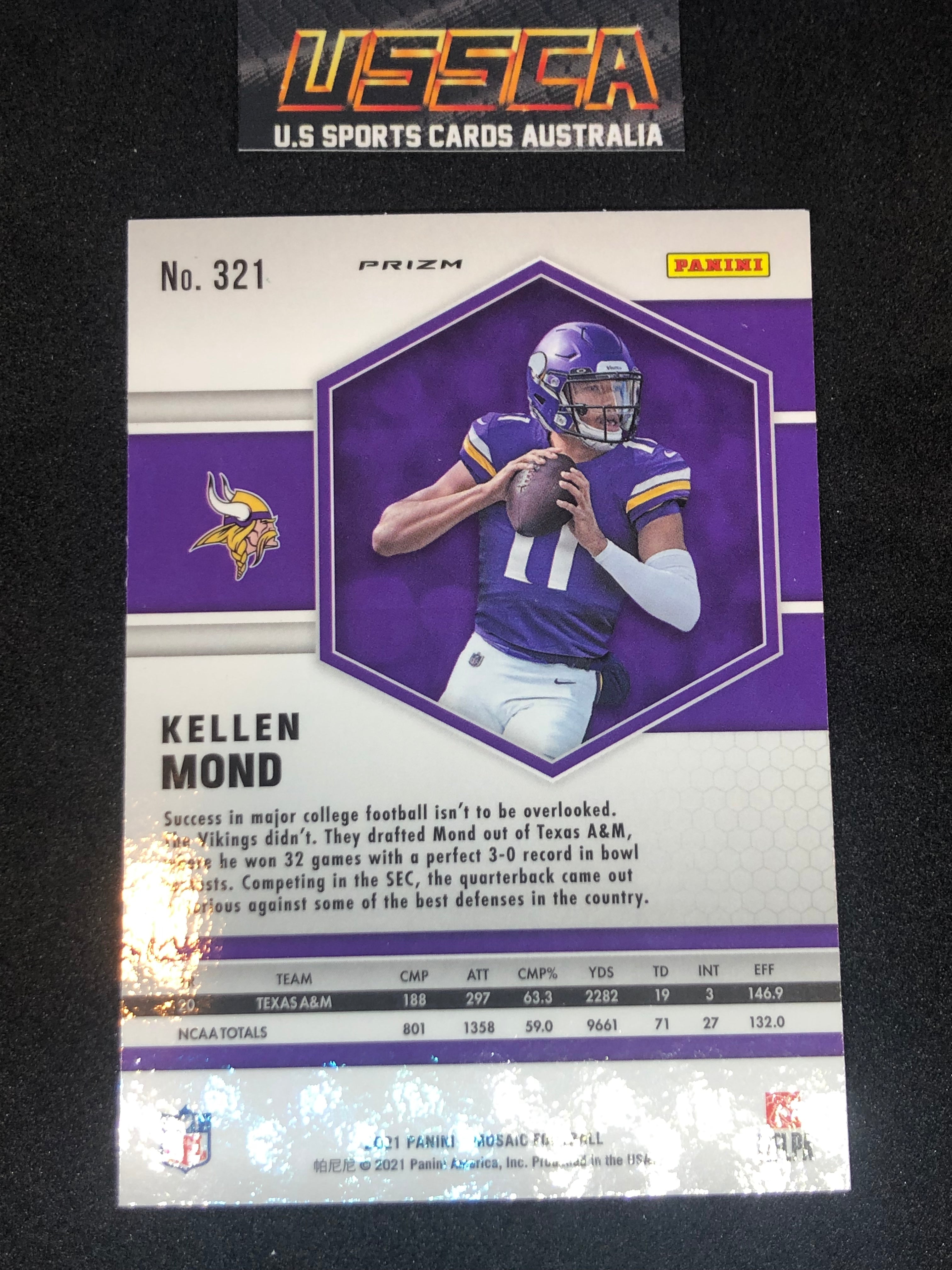 2021 Panini Mosaic Football Camo Pink Prizm #321  Kellen Mond - Minnesota Vikings