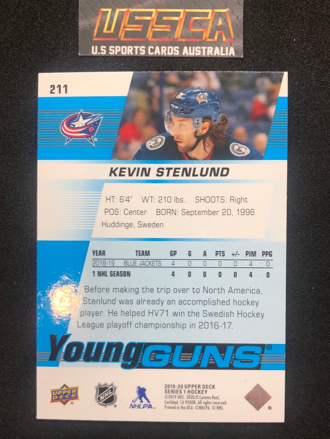 2019-20 Upper Deck Series 1 - Young Guns  #211 Kevin Stenlund - Columbus Blue Jackets