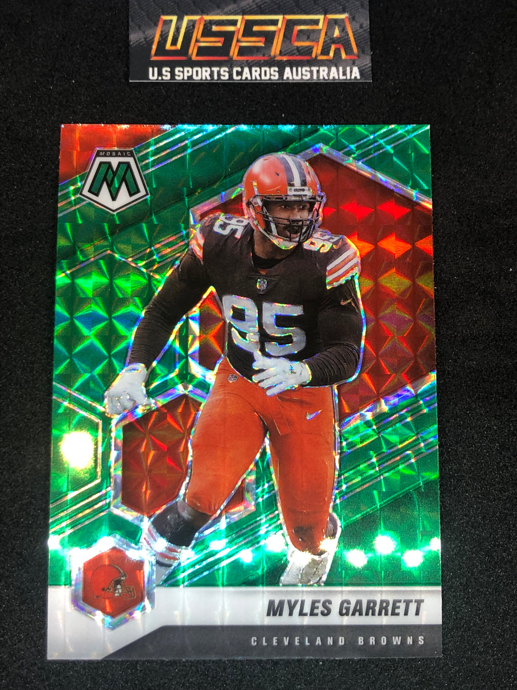 2021 Panini Mosaic Football Green Prizm #57 Myles Garrett - Cleveland Browns