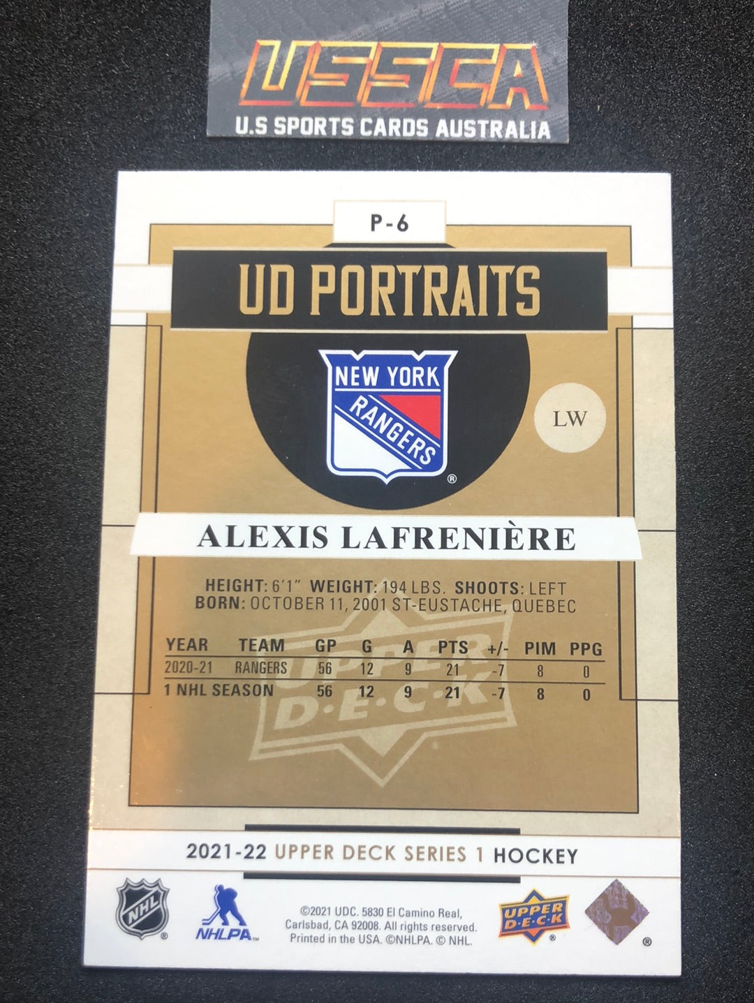 2021-22 Upper Deck Series Two #P-6 UD Portraits - Alexis Lafreniere - New York Rangers