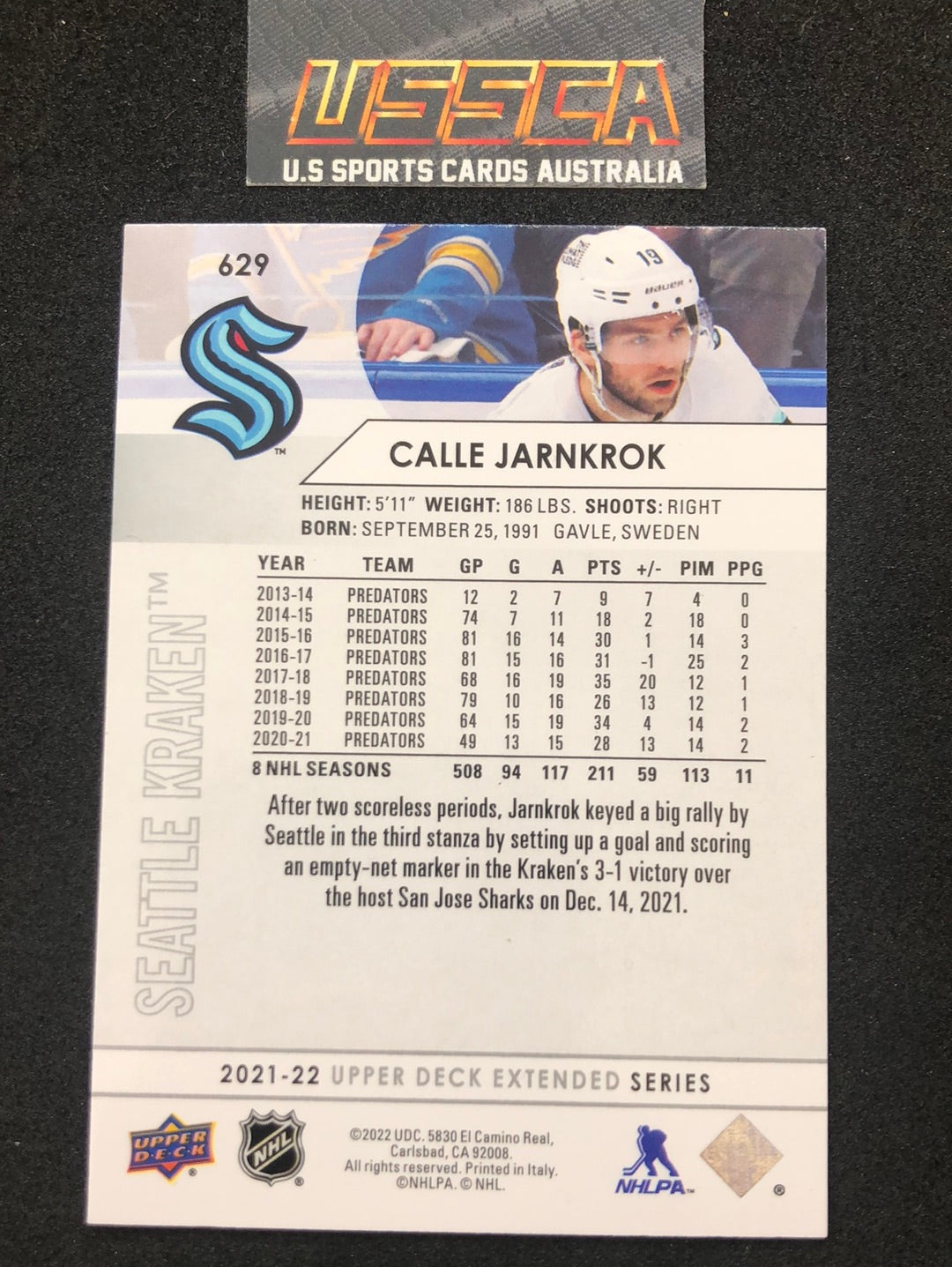 2021-22 Upper Deck Extended Series #629 - Calle Jarnkrok - Seattle Kraken