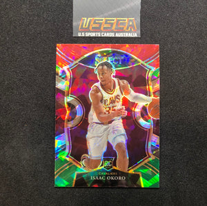 2020-21 Panini Select Basketball Concourse White Green Cracked Ice Prizm #65 Isaac Okoro - Cleveland Cavaliers