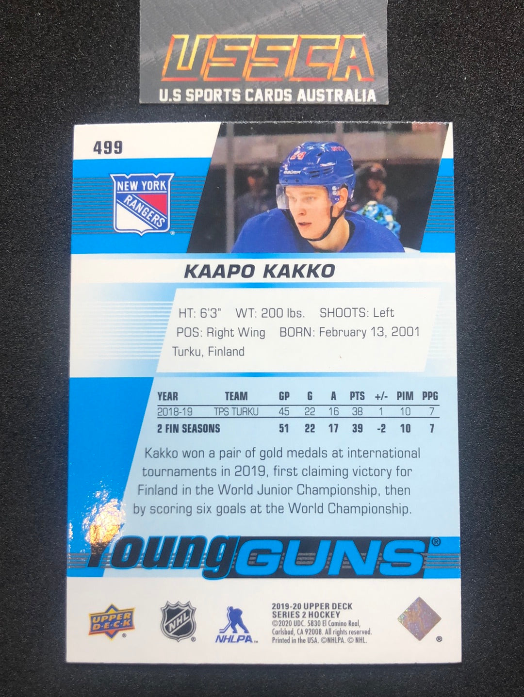 2019-20 Upper Deck Series Two  #C499 - Young Guns - Kaapo Kakko - New York Rangers