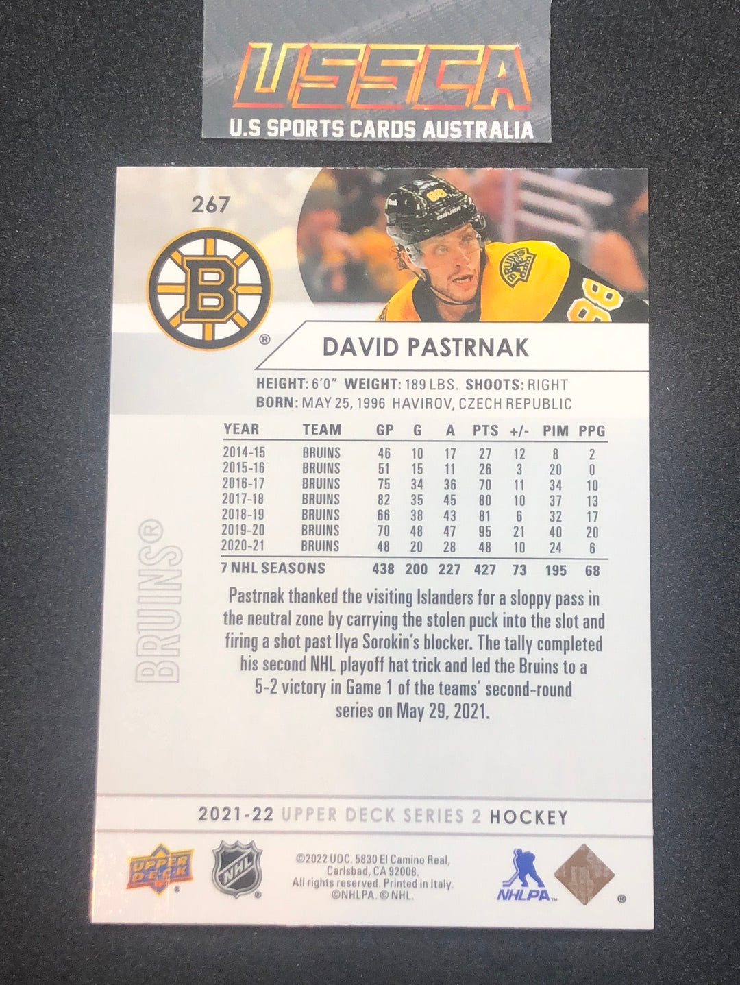 2021-22 Upper Deck Series Two #267 - David Pastrnak - Boston Bruins