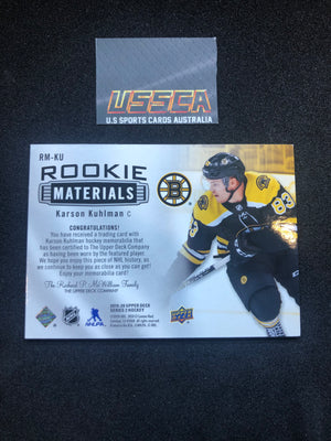 2019-20 Upper Deck - Rookie Materials #RM-KU - Karson Kuhlman - Boston Bruins