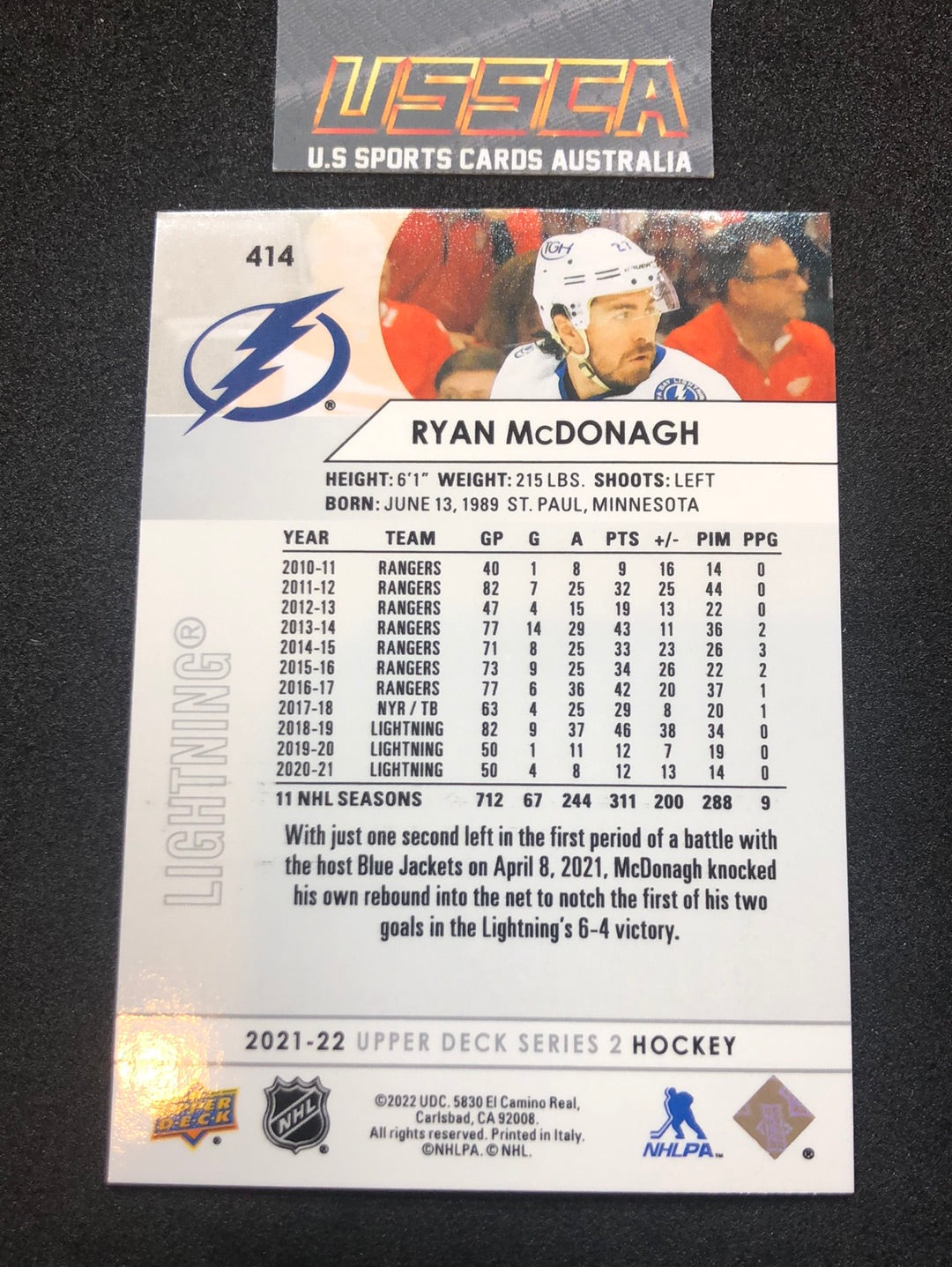 2021-22 Upper Deck Series Two #414 - Ryan McDonagh - Tampa Bay Lightning