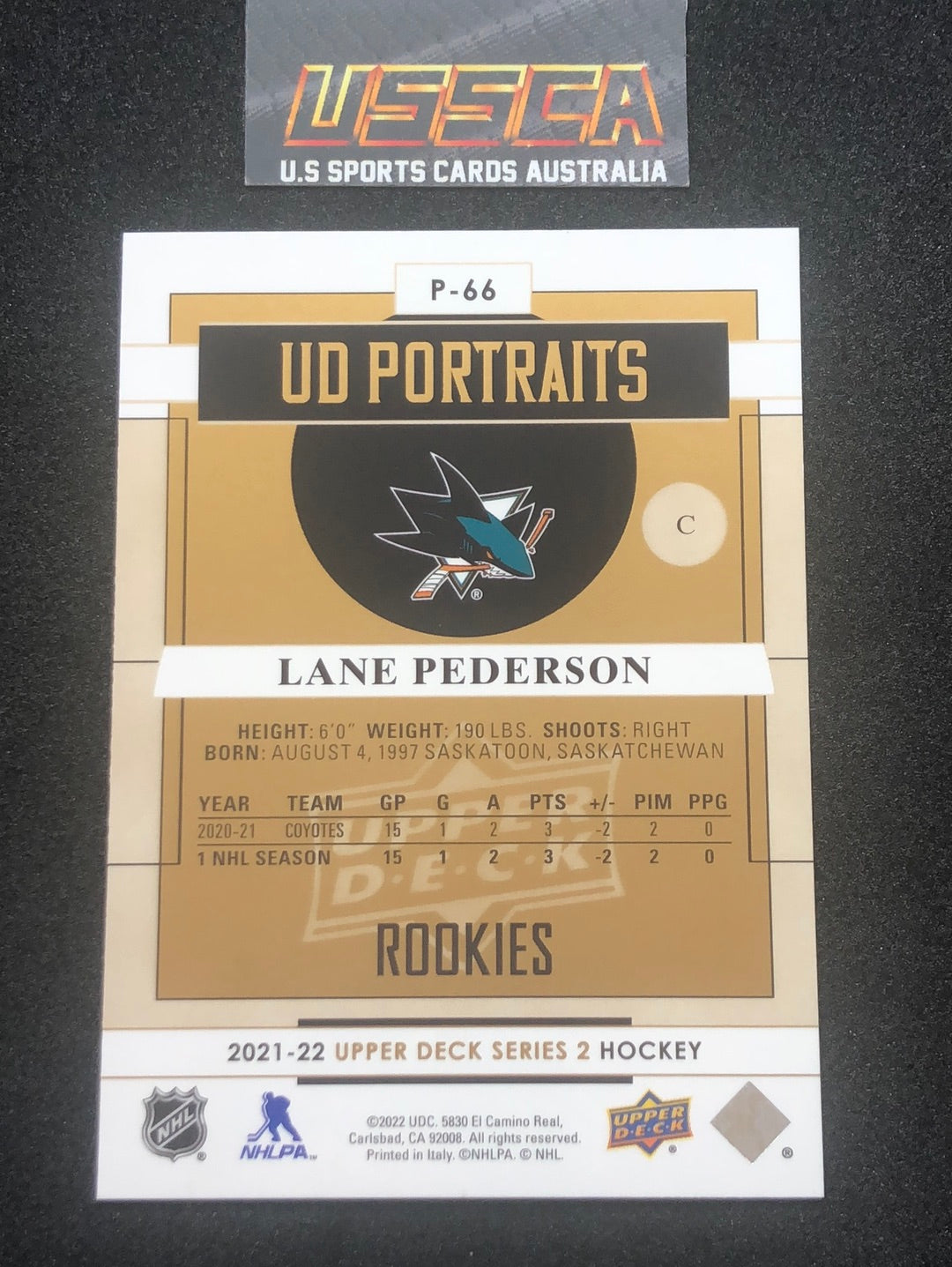 2021-22 Upper Deck Series Two #P-66 - UD Portraits - Lane Pederson - San Jose Sharks