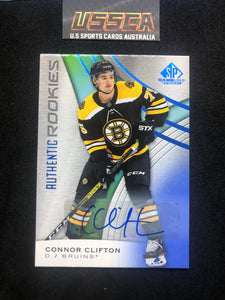 2019-20 Upper Deck SP Game Used Authentic Rookies Blue Auto #125 Connor Clifton - Boston Bruins