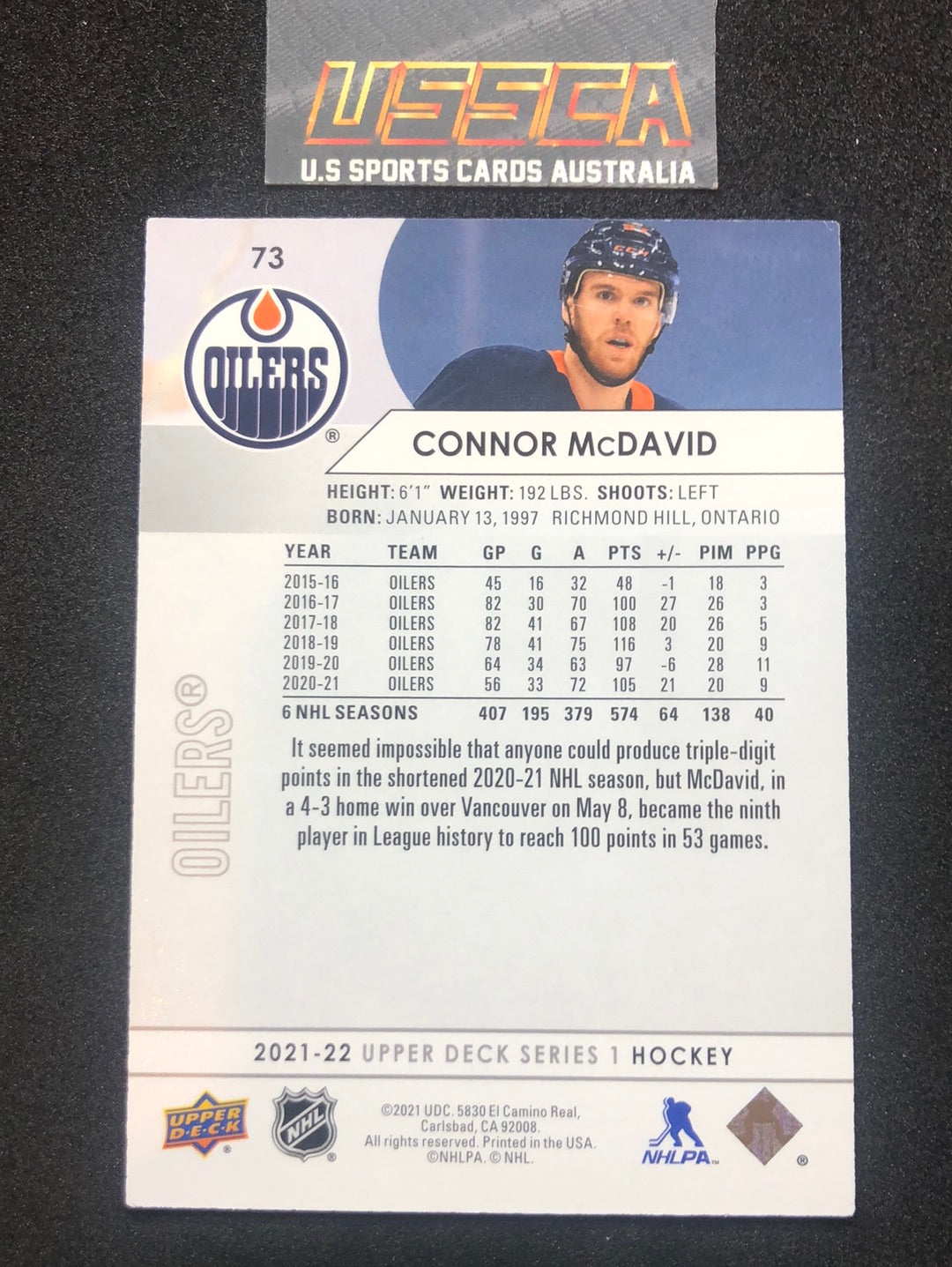 2021-22 Upper Deck Series One #73 - Connor McDavid - Edmonton Oilers