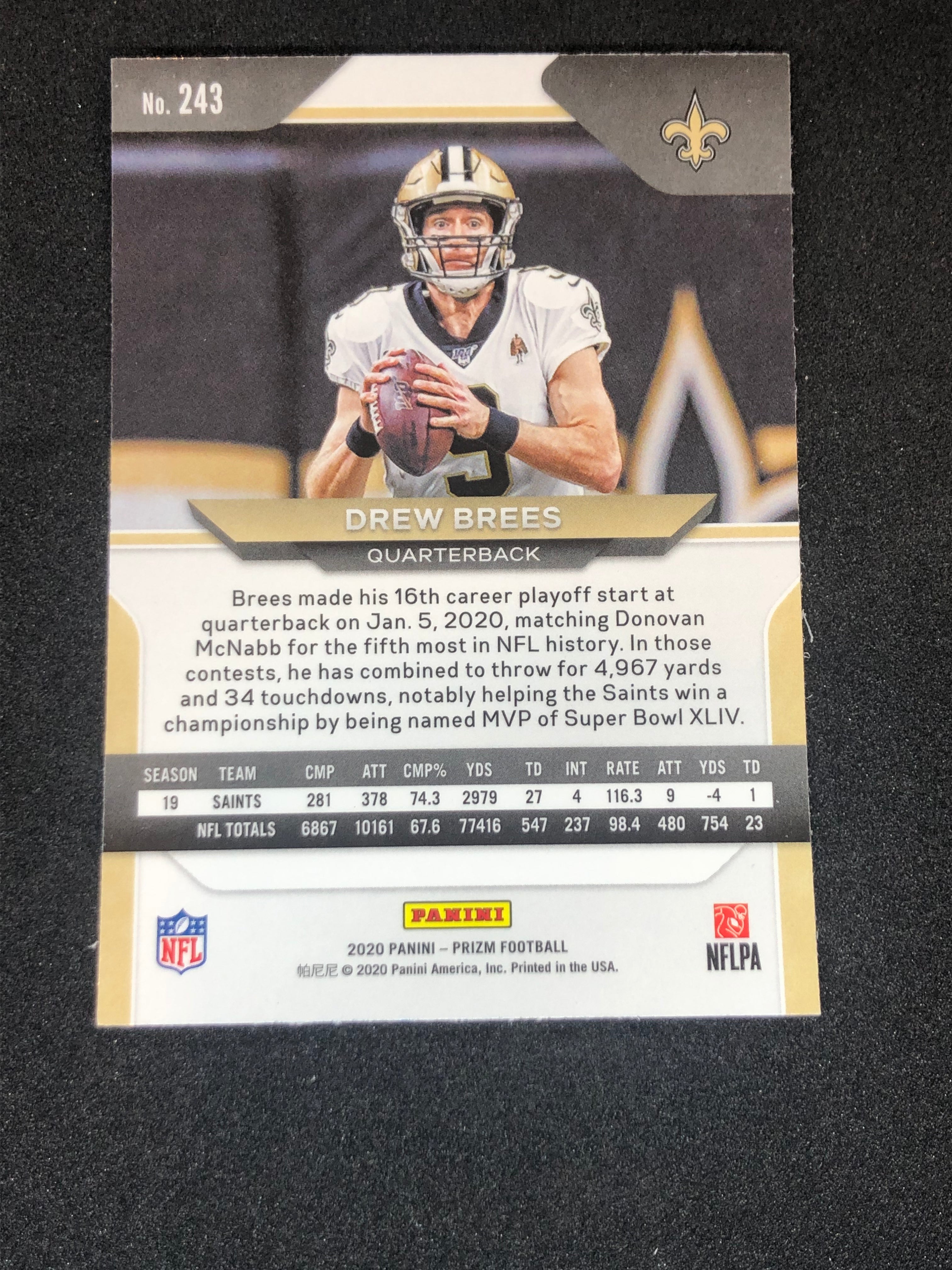 2020 Panini Prizm Football #243  Drew Brees - New Orleans Saints