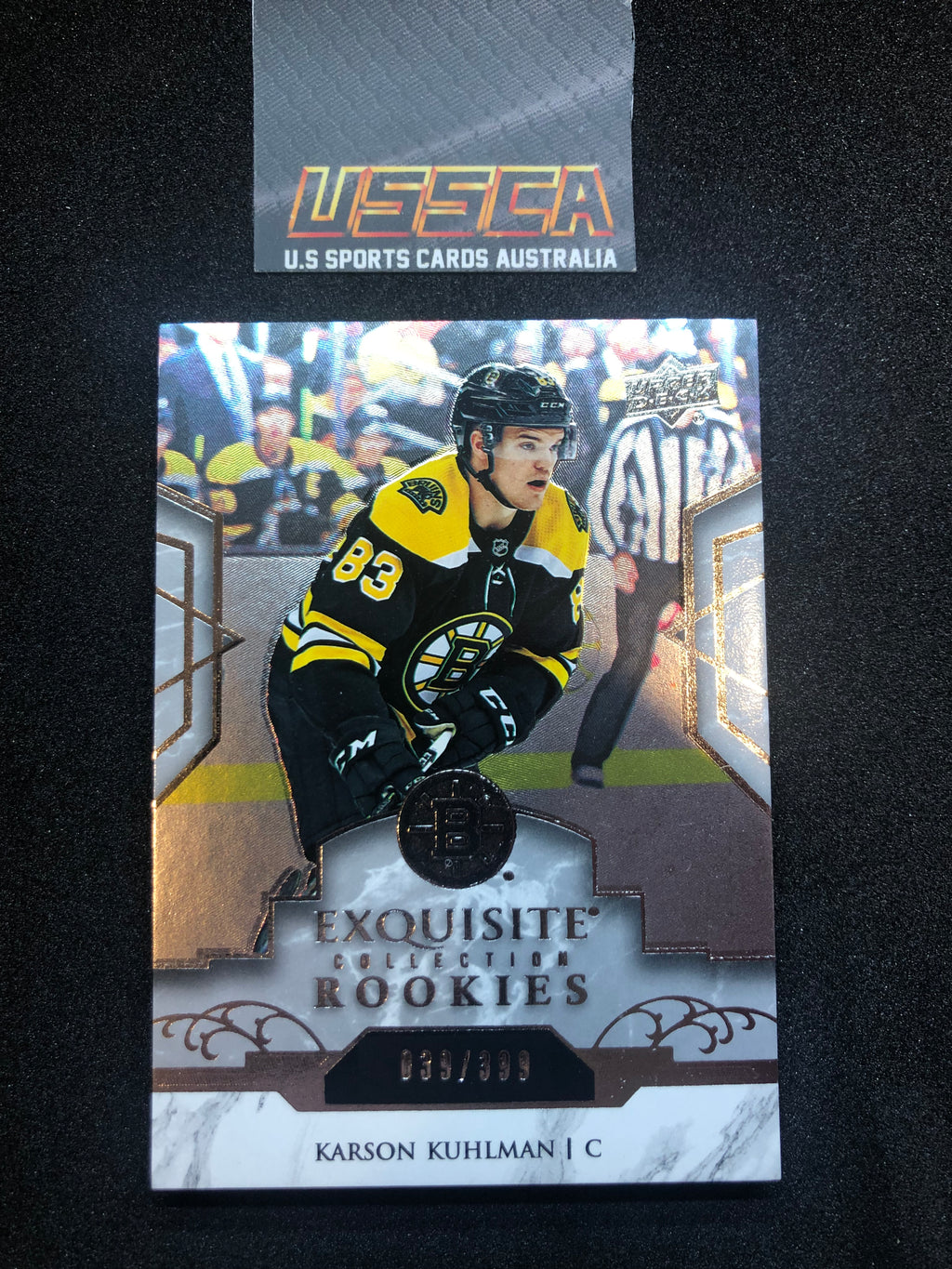 2019-20 Upper Deck Exquisite Collection Hockey Platinum Rookies #R20 Karson Kuhlman - Boston Bruins RY