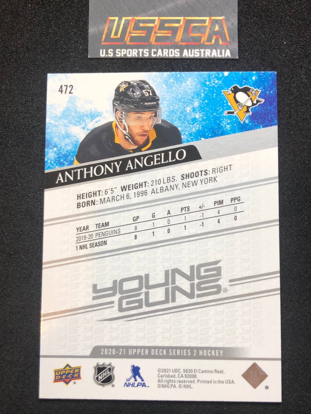 2020-21 Upper Deck Series Two #472 - Young Guns - Anthony Angelo - Pittsburgh Penguins