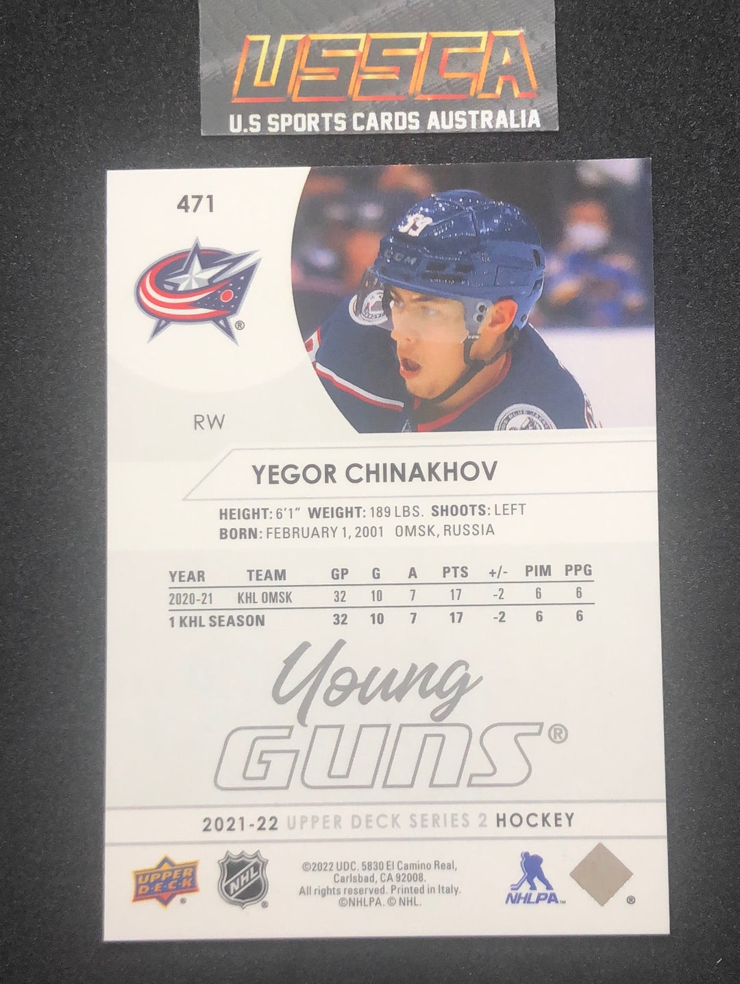 2021-22 Upper Deck Series Two #471 - Young Guns - Yegor Chinakhov - Columbus Blue Jackets