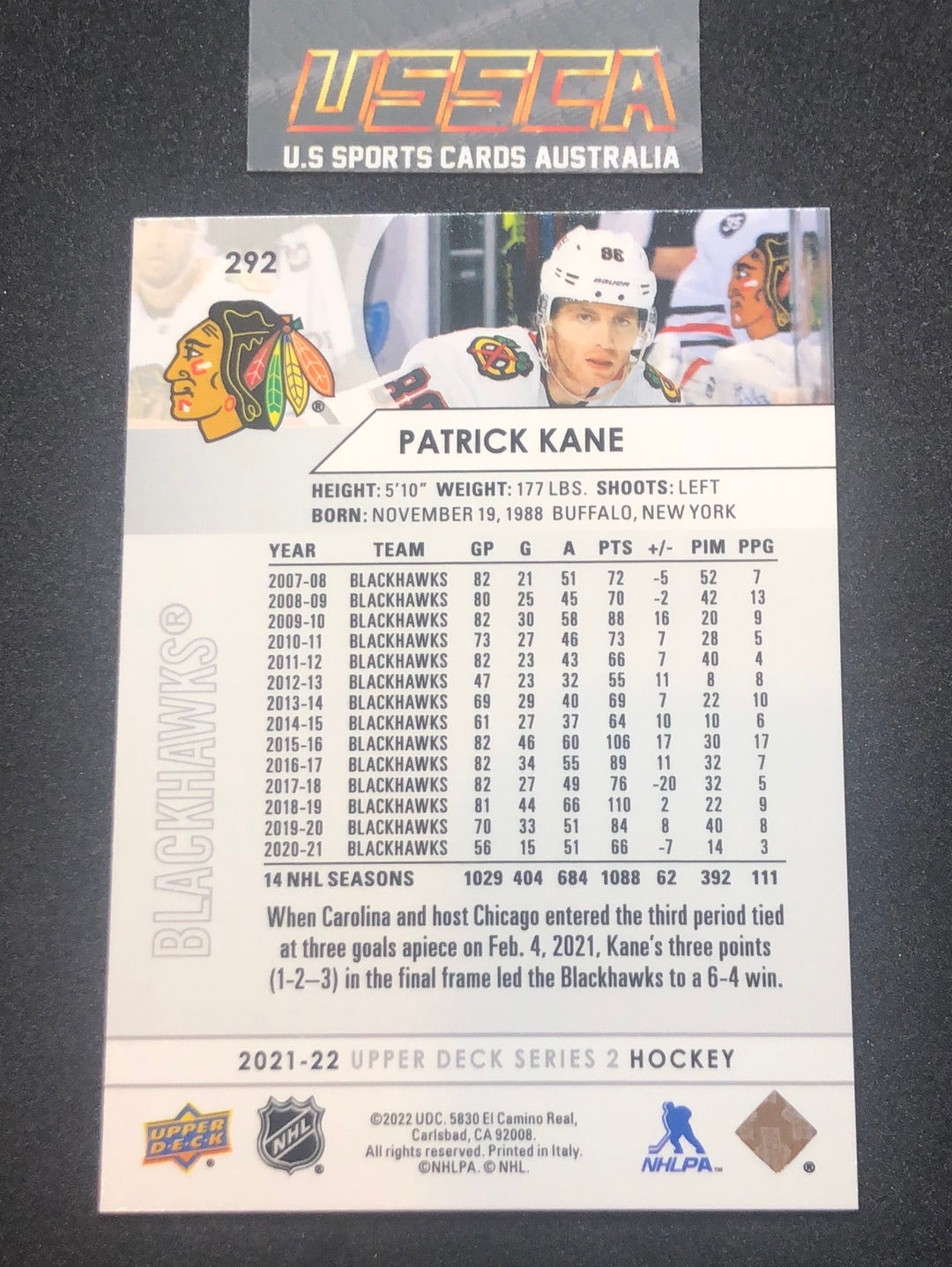 2021-22 Upper Deck Series Two #292 - Patrick Kane - Chicago Blackhawks