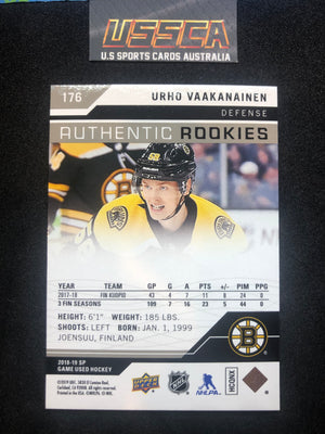 2018-19 Upper Deck SP Game Used Rainbow /299 #176 Urho Vaakanainen - Boston Bruins RC