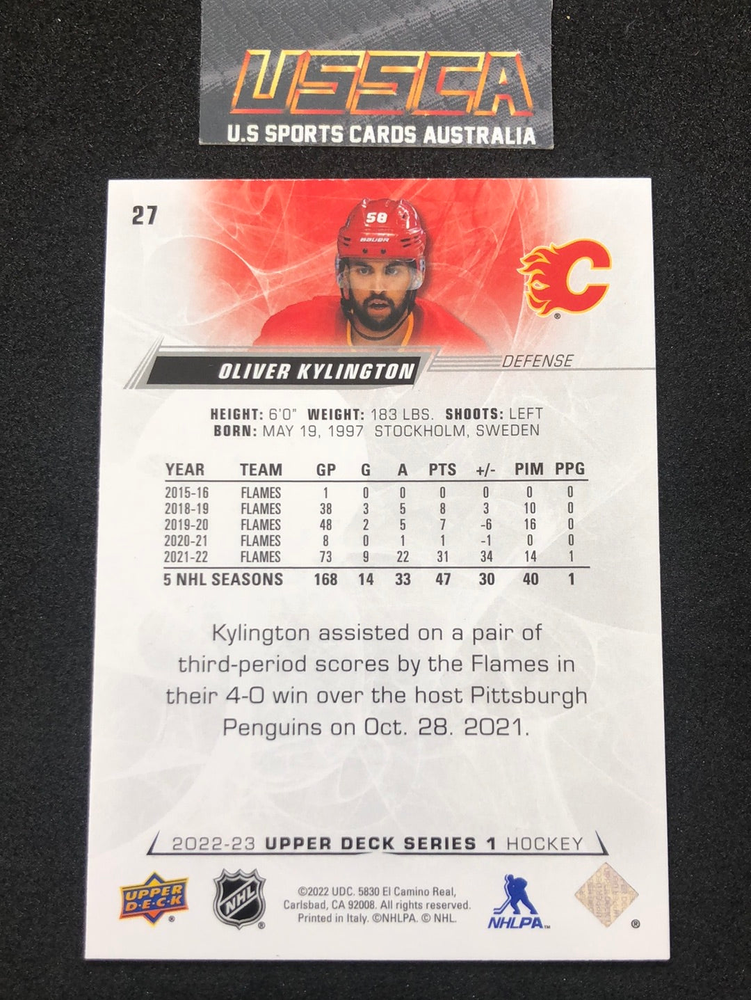 2022-23 Upper Deck Series 1 Hockey #27 Oliver Kylington - Calgary Flames