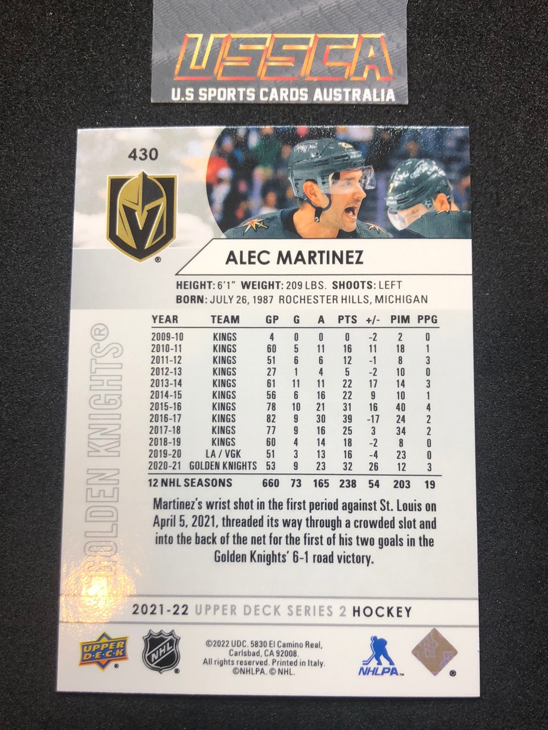 2021-22 Upper Deck Series Two #430 - Alec Martinez - Vegas Golden Knights