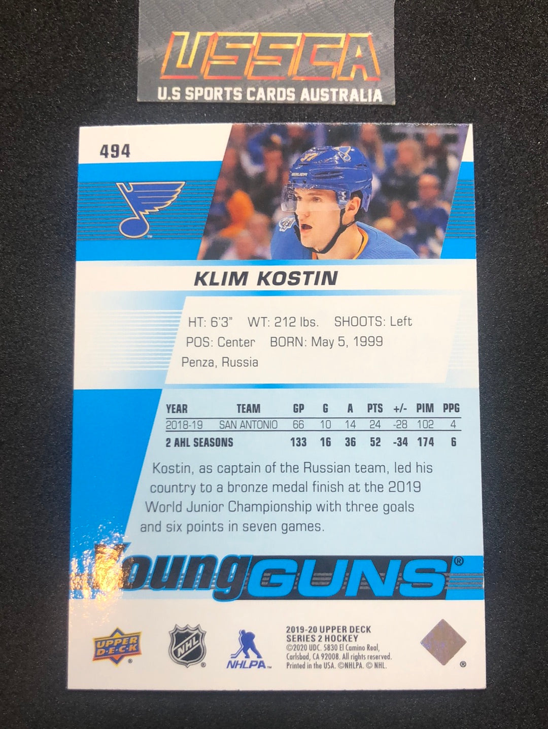 2019-20 Upper Deck Series Two  #C494 - Young Guns - Klim Kostin - St. Louis Blues