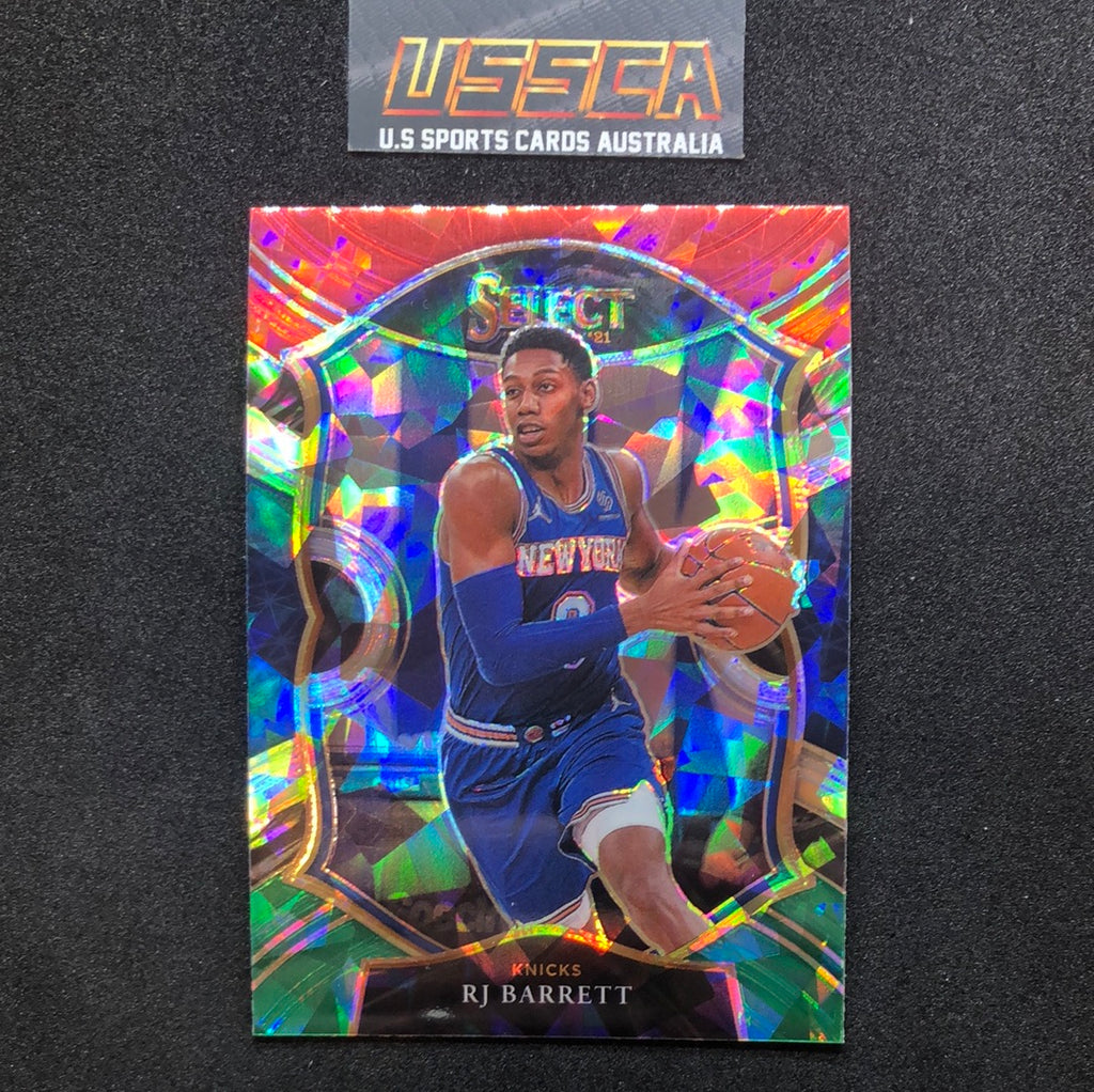 2020-21 Panini Select Basketball Concourse White Green Cracked Ice Prizm #40 RJ Barrett - New York Knicks