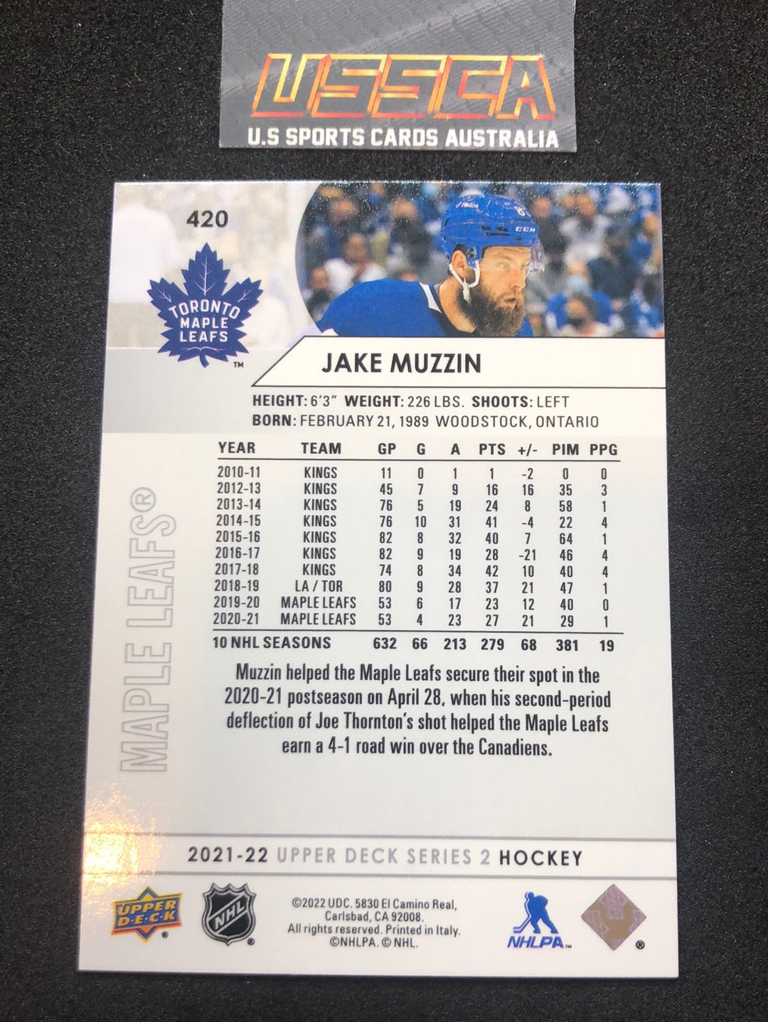 2021-22 Upper Deck Series Two #420 - Jake Muzzin - Toronto Maple Leafs