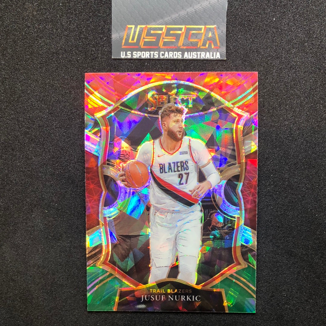 2020-21 Panini Select Basketball Concourse White Green Cracked Ice Prizm #51 Jusuf Nurkic- Portland Trail Blazers