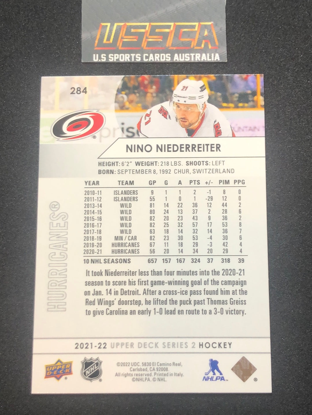 2021-22 Upper Deck Series Two #284 - Nino Niederreiter - Carolina Hurricanes