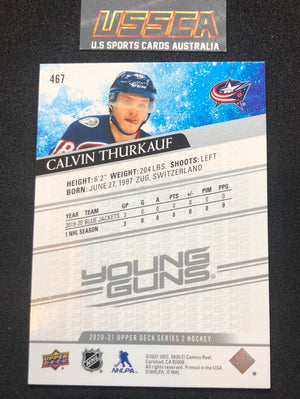 2020-21 Upper Deck Series Two #467 - Young Guns - Calvin Thurkauf - Columbus Blue Jackets