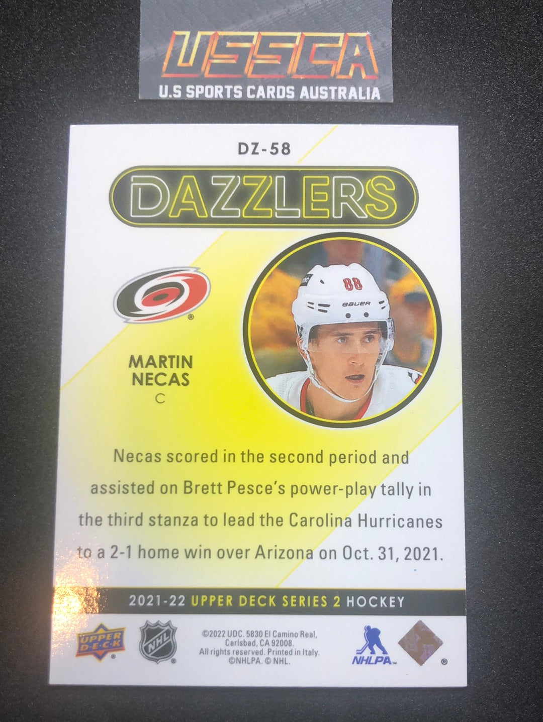 2021-22 Upper Deck Series Two #DZ-58 - Dazzlers Blue - Martin Necas - Carolina Hurricanes