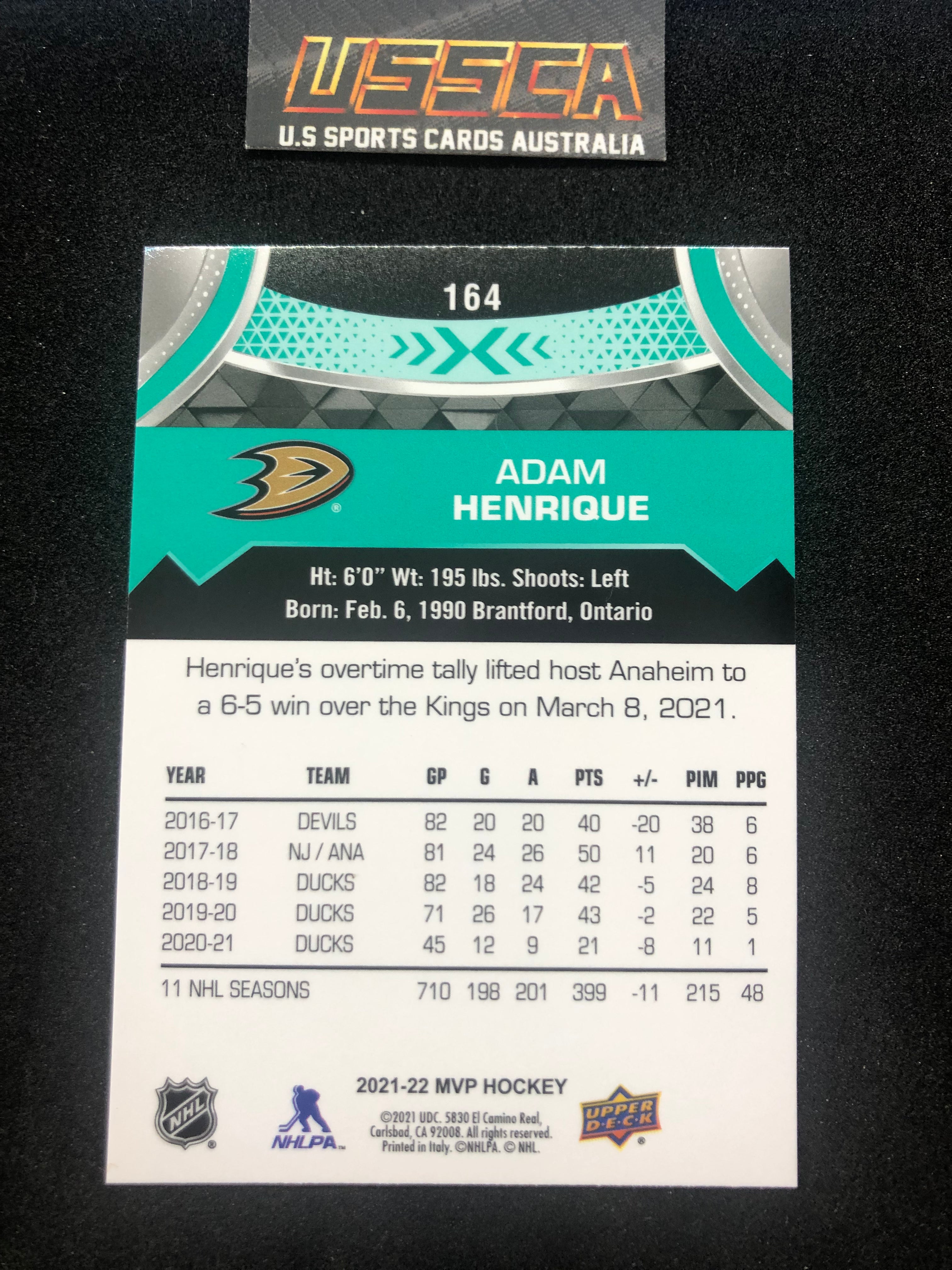 2021-22 Upper Deck MVP Hockey #164 - Adam Henrique - Anaheim Ducks