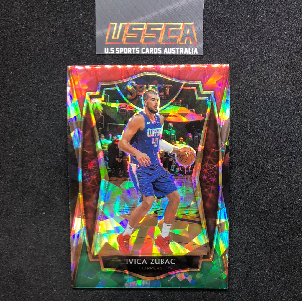 2020-21 Panini Select Basketball Premier Level Red White Green Cracked Ice #112 Ivica Zubac - LA Clippers