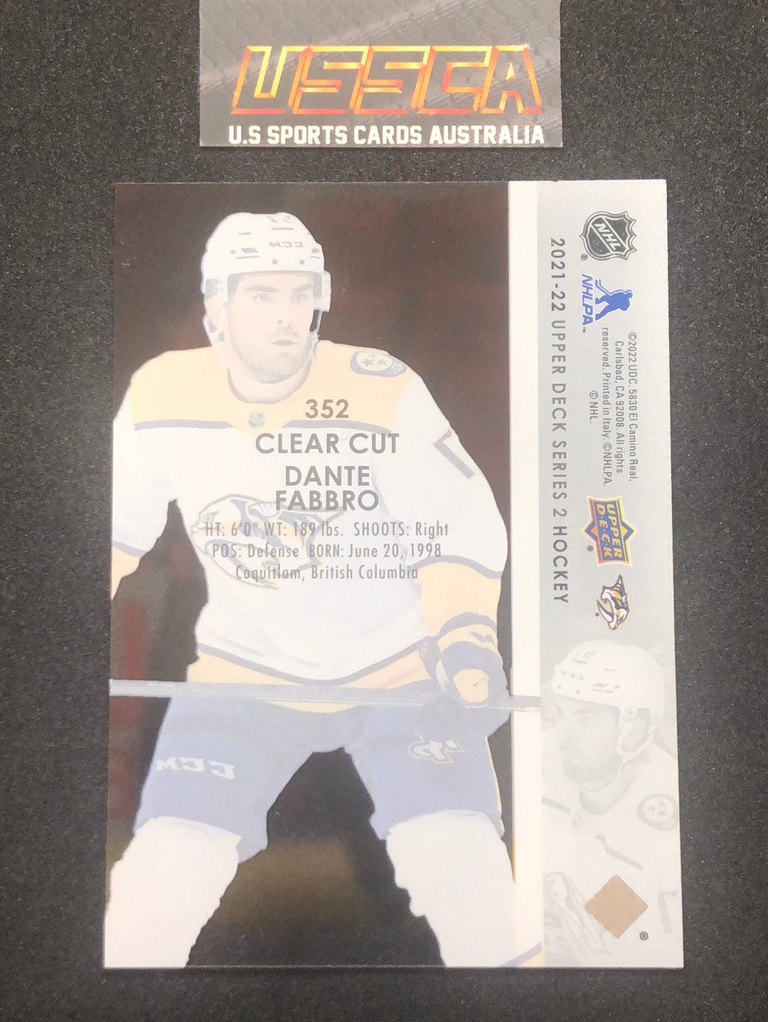 2021-22 Upper Deck Series Two #352 - Clear Cut - Dante Fabbro - Nashville Predators