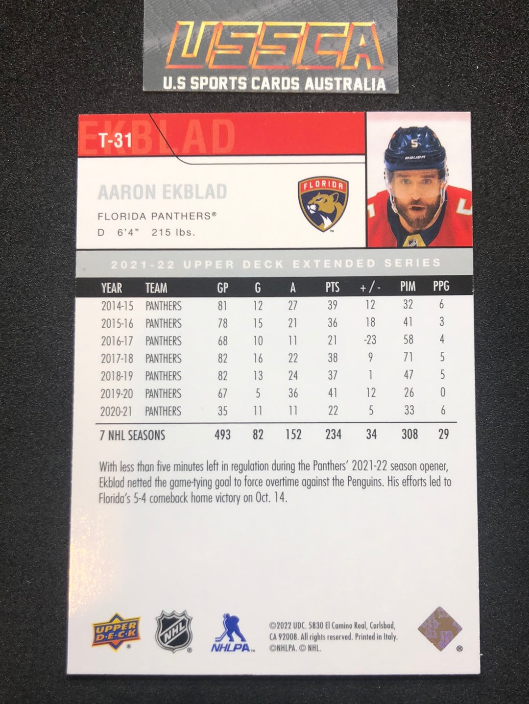 2021-22 Upper Deck Extended Series #T-31 - Aaron Ekblad - Florida Panthers